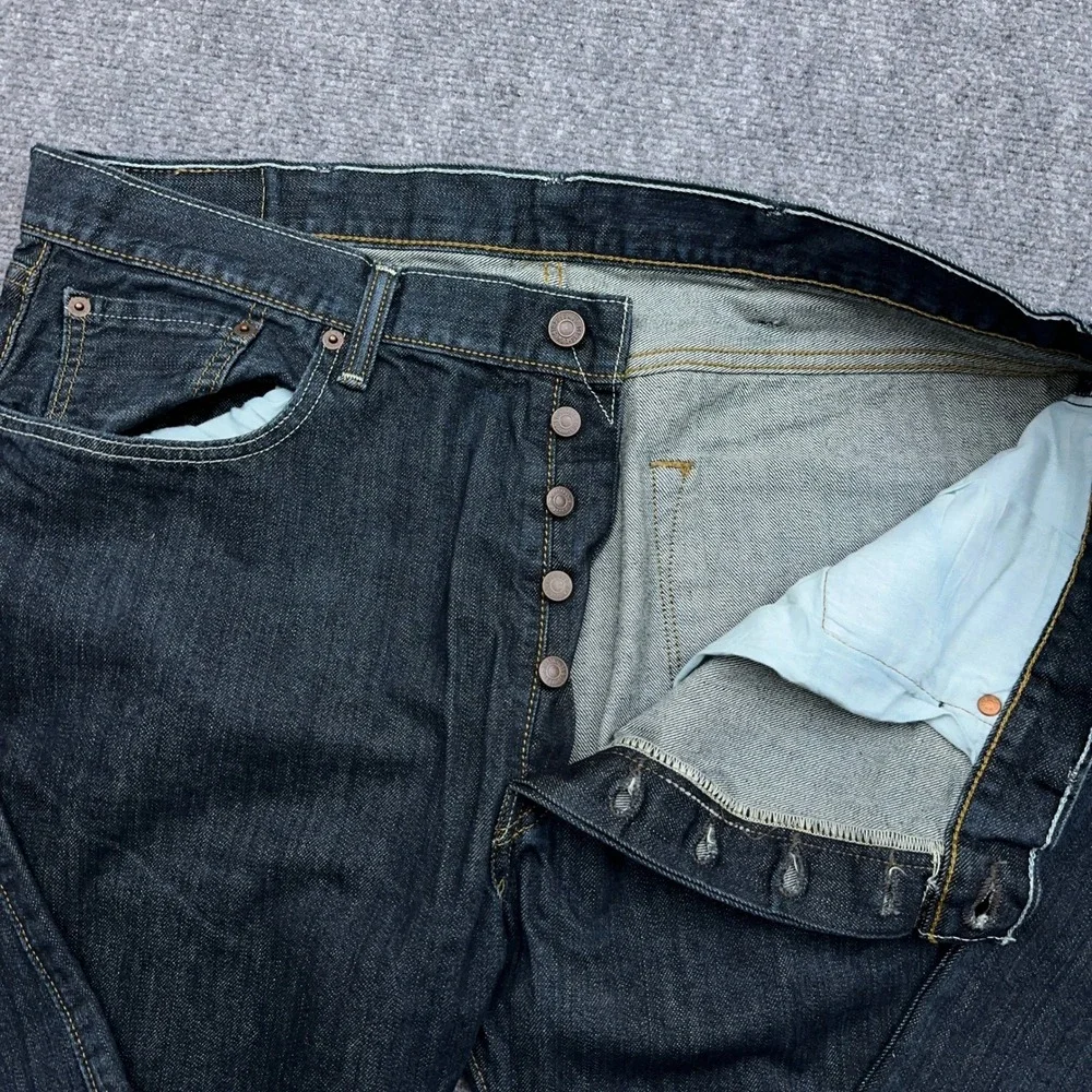 Levis 501 Original Fit Jeans Mens 38x34 Dark Indigo Dimensional Rigid Button Fly